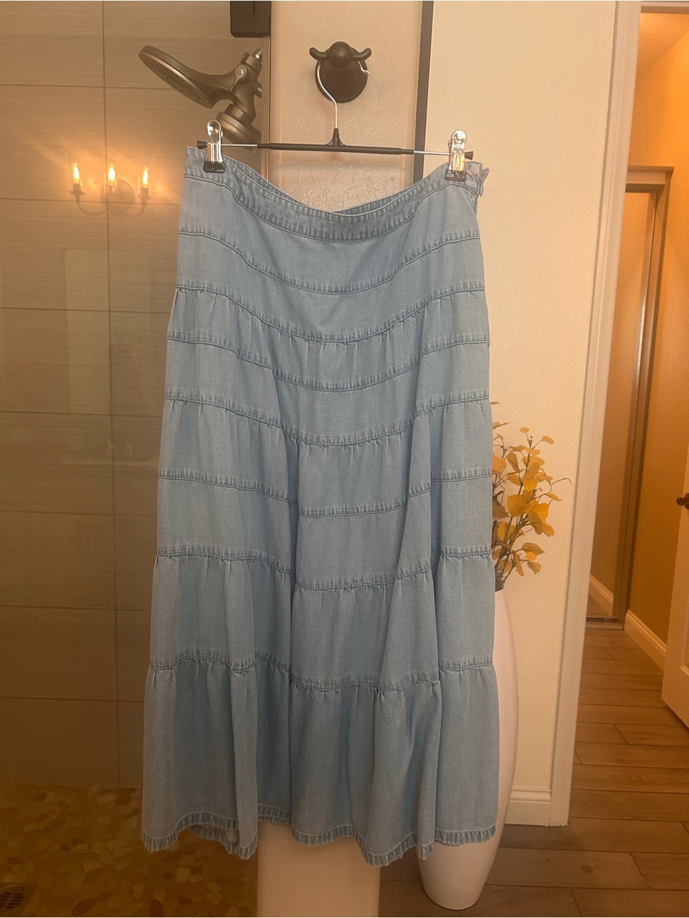Emma James Light Blue Tiered Denim Maxi Skirt